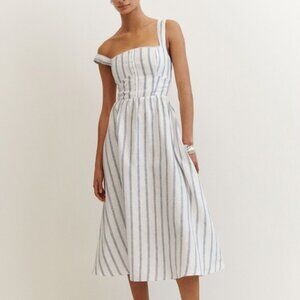 NWT $398 Reformation Tagliatelle 100% Linen Midi Dress - 10 - Harbor Stripe